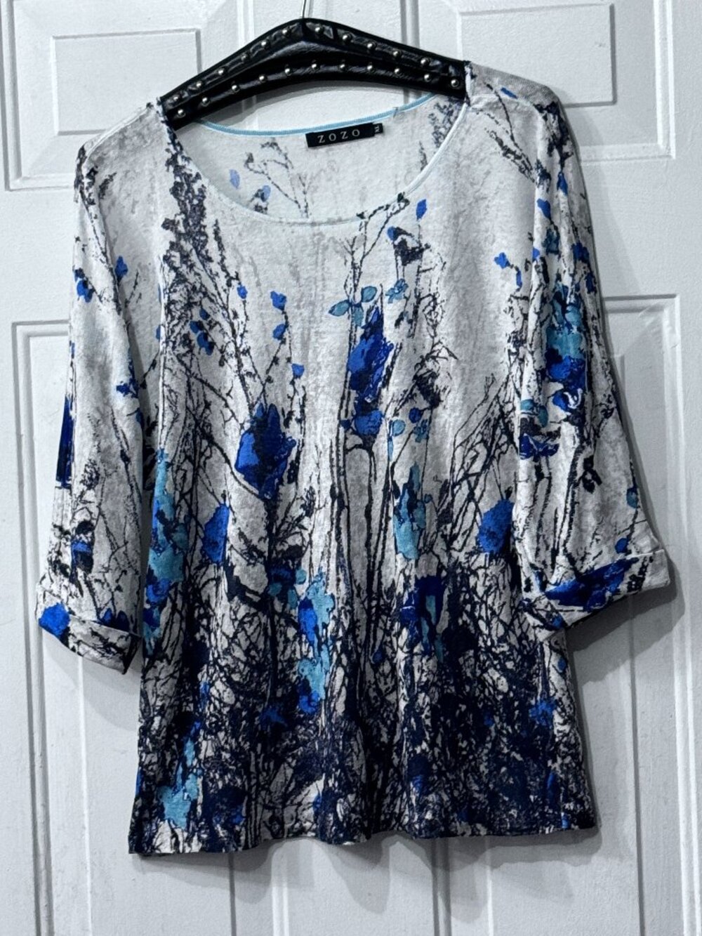 NWT ZOZO Hand Printed MSRP $128 Knit Top Sz XL Linen Blend 3/4 Sleeve Multi